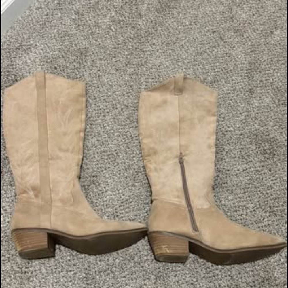 Tan Suede Knee-High Boots